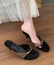 Black Suede Rivet Splicing High Heel Flip Flops