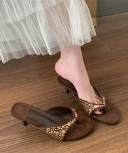 Black Suede Rivet Splicing High Heel Flip Flops