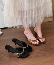 Black Suede Rivet Splicing High Heel Flip Flops