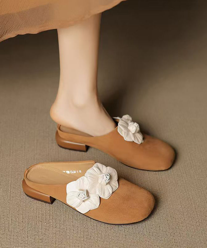 Black Suede Splicing Fashion Floral Slide Sandals