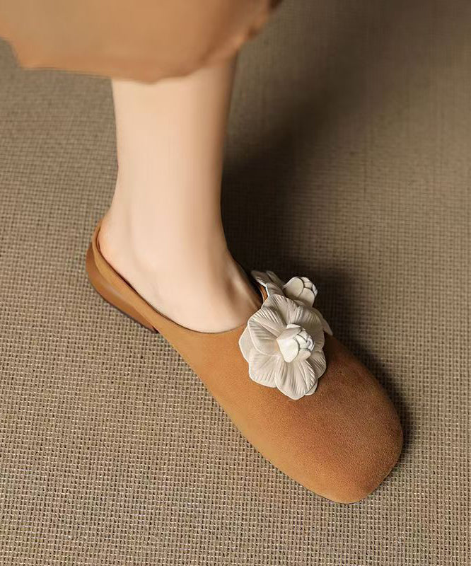 Black Suede Splicing Fashion Floral Slide Sandals