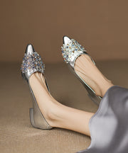 Black Suede Unique Splicing Flats Pointed Toe Zircon
