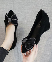 Black Suede Wedge Heel Penny Loafers Splicing Bow