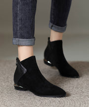 Black Suede Zippered Splicing Ankle Boots Pointed Toe