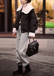 Black Thick Teddy Fine Cotton Filled Coats Drawstring Winter