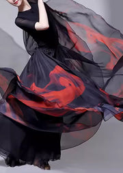 Black Tie Dye Layered Silk A Line Skirt