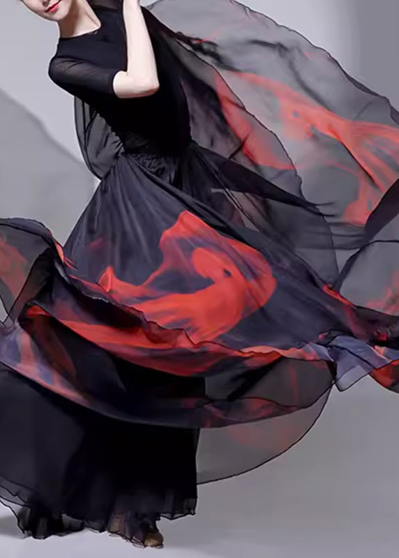 Black Tie Dye Layered Silk A Line Skirt