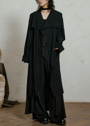 Black Tie Waist Long Trench Coats Fall