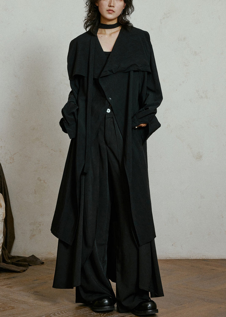 Black Tie Waist Long Trench Coats Fall