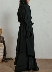 Black Tie Waist Long Trench Coats Fall