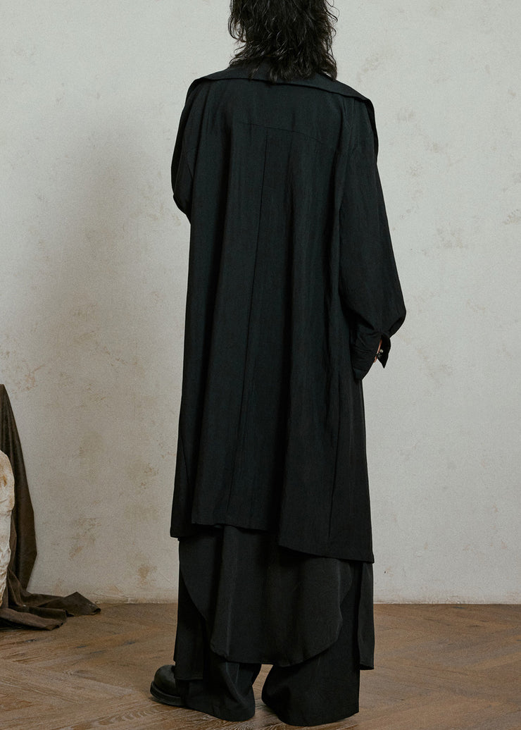 Black Tie Waist Long Trench Coats Fall