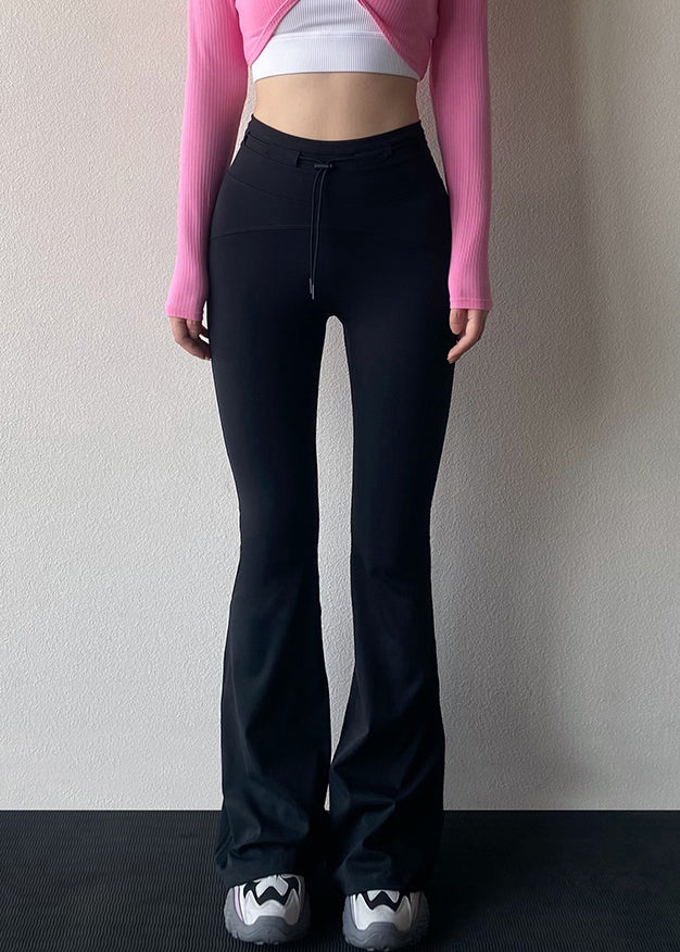 Black Tummy Control Tie Waist Flare Leggings