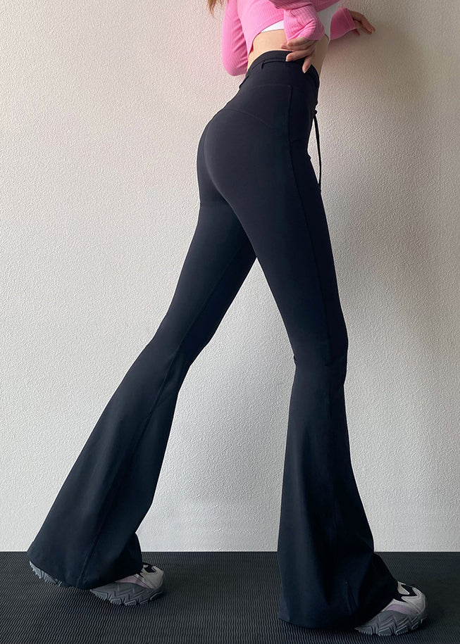 Black Tummy Control Tie Waist Flare Leggings