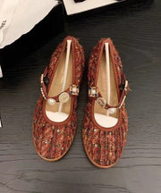 Black Women Woolen Splicing Flat Shoes Buckle Strap
