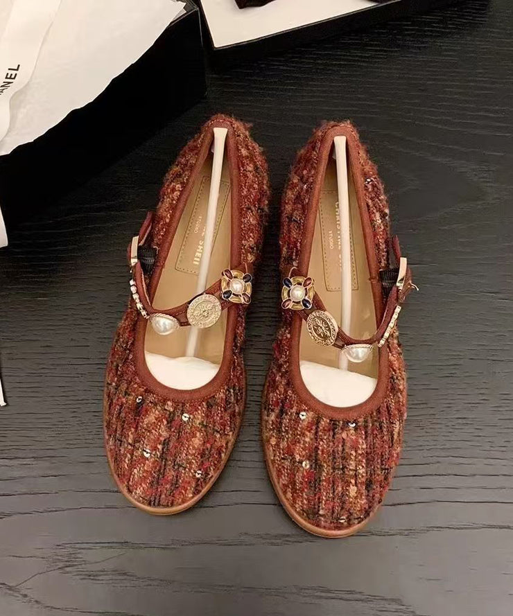 Black Women Woolen Splicing Flat Shoes Buckle Strap