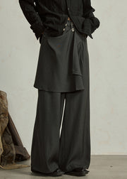 Black Wrinkled High Waist Wide Leg Pants