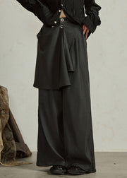 Black Wrinkled High Waist Wide Leg Pants