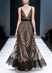 Black Zebra Pattern Chiffon Party Dresses Exra Large Hem Summer