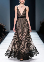 Black Zebra Pattern Chiffon Party Dresses Exra Large Hem Summer