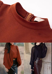 Black Zippered Chiffon Patchwork Shirt Wrinkled Batwing Sleeve