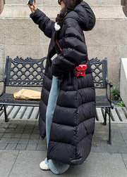 Black Zippered Drawstring Oversized Duck Down Puffer Coat Hooded