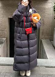 Black Zippered Drawstring Oversized Duck Down Puffer Coat Hooded