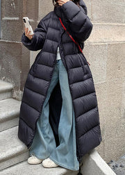 Black Zippered Drawstring Oversized Duck Down Puffer Coat Hooded