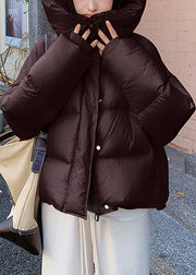 Black Zippered Pocket Oversized Duck Down Winter Puffer Coat Hooded