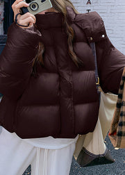 Black Zippered Pocket Oversized Duck Down Winter Puffer Coat Hooded