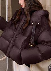 Black Zippered Pocket Oversized Duck Down Winter Puffer Coat Hooded