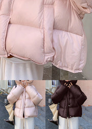Black Zippered Pocket Oversized Duck Down Winter Puffer Coat Hooded