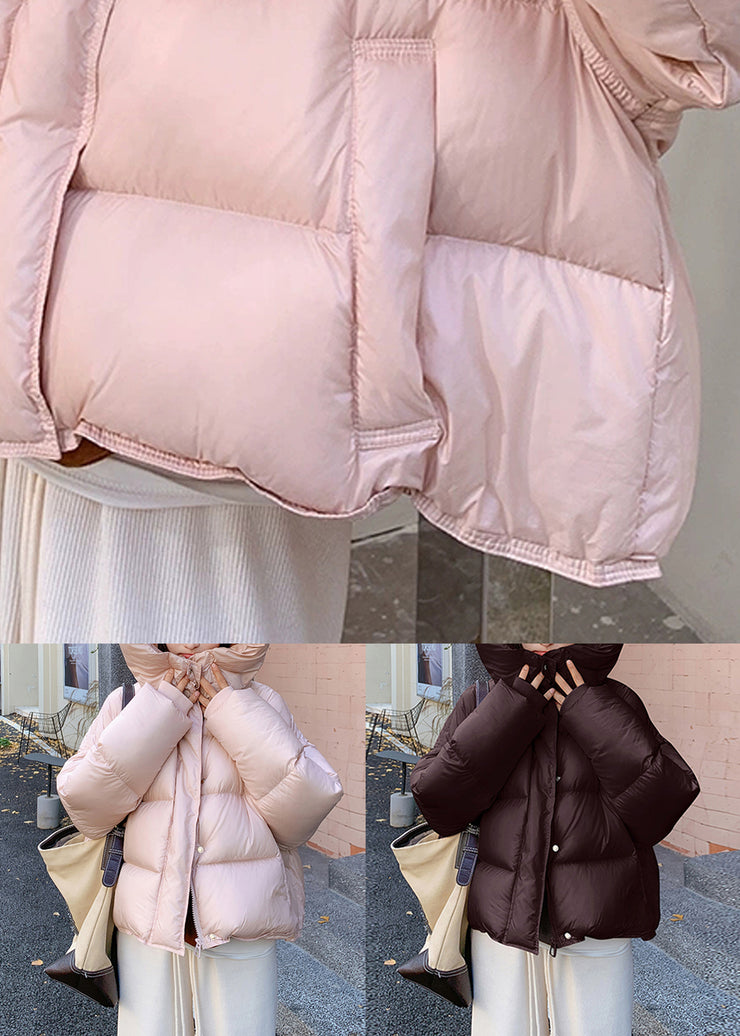 Black Zippered Pocket Oversized Duck Down Winter Puffer Coat Hooded