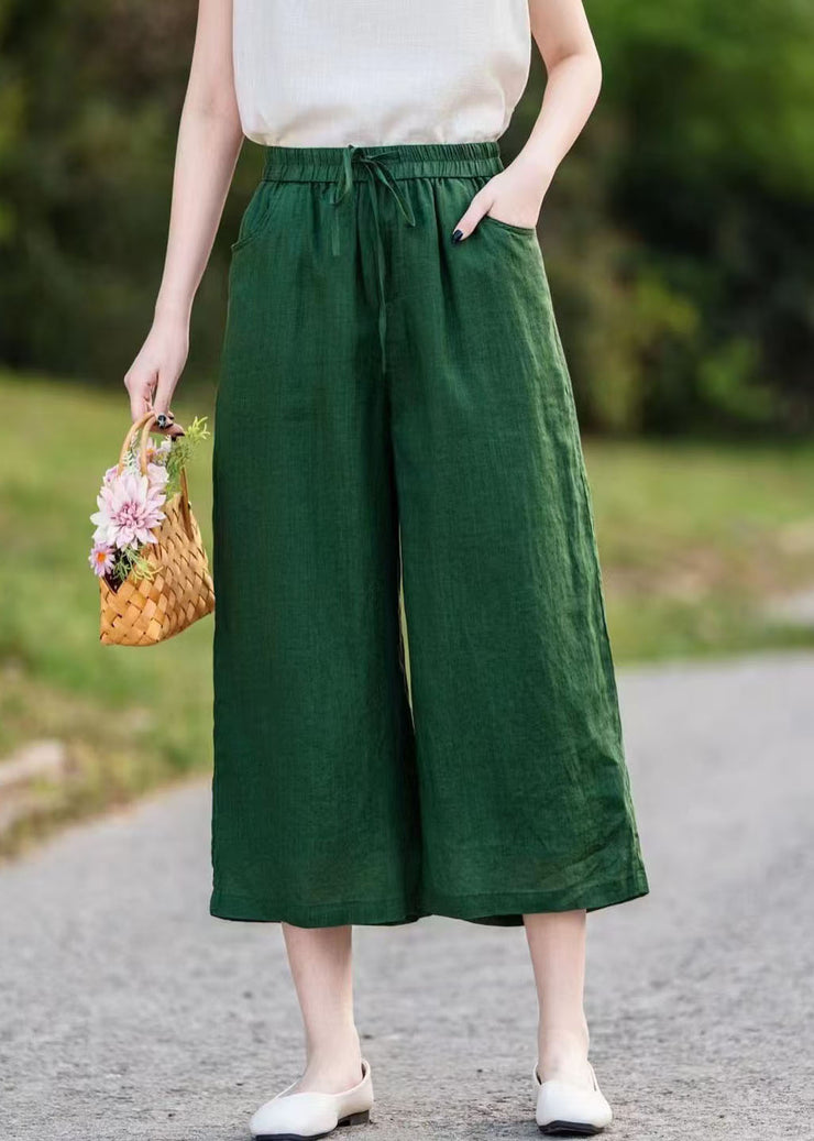 Blackish Green Linen Straight Pants Oversized Summer