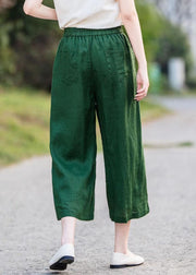 Blackish Green Linen Straight Pants Oversized Summer