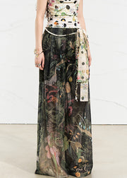 Blackish Green Pockets Lace Up Linen Pants High Waist