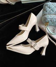 Blue Buckle Strap Splicing Chunky High Heels Pointed Toe