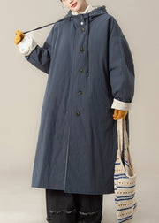 Blue Button Warm Hooded Maxi Parkas Winter