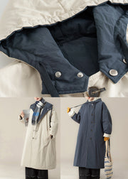 Blue Button Warm Hooded Maxi Parkas Winter