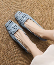 Blue Chunky Heels Suede Elegant Hollow Out Splicing