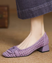 Blue Chunky Heels Suede Elegant Hollow Out Splicing