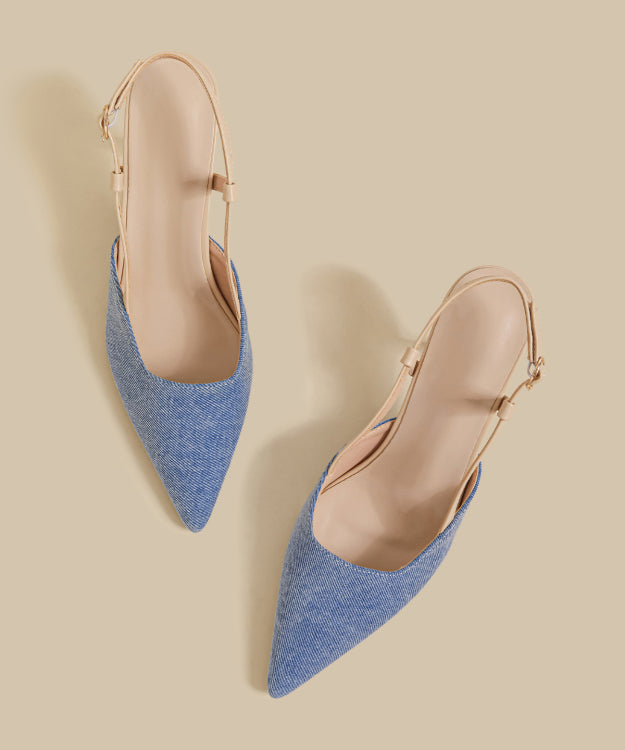 Blue Denim Fabric Splicing Stiletto High Heels Pointed Toe