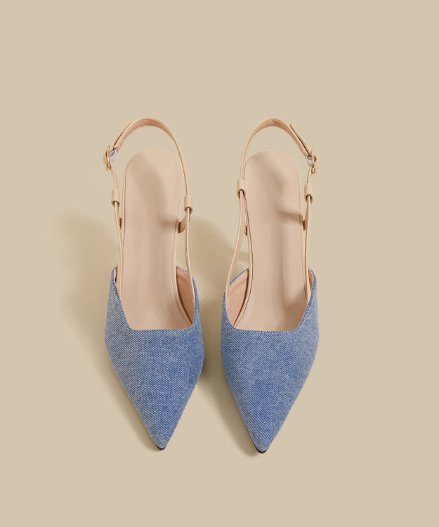 Blue Denim Fabric Splicing Stiletto High Heels Pointed Toe