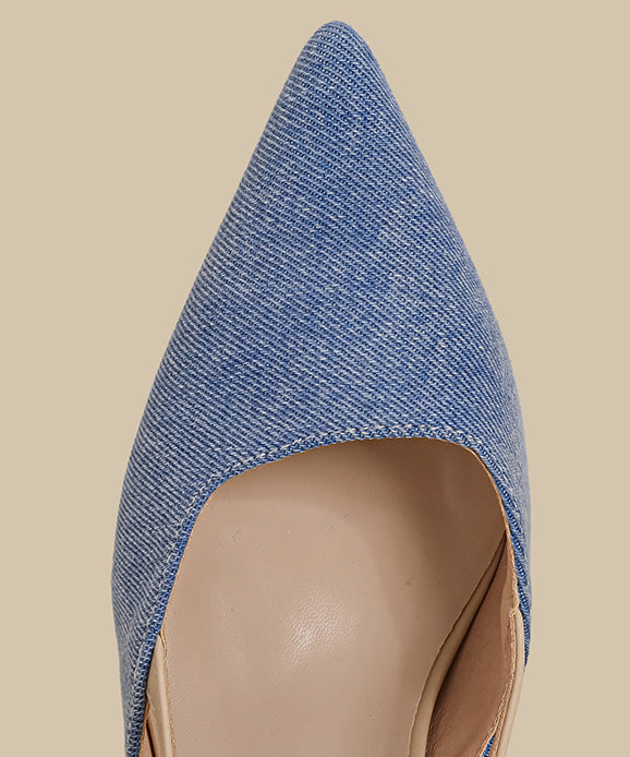 Blue Denim Fabric Splicing Stiletto High Heels Pointed Toe