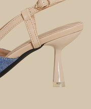Blue Denim Fabric Splicing Stiletto High Heels Pointed Toe