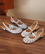 Blue Faux Leather Buckle Strap Tulle Splicing Sandals