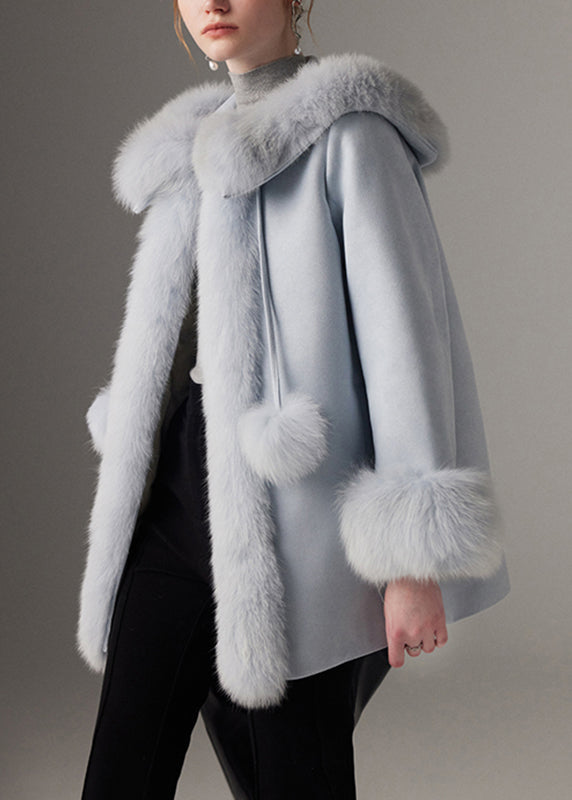 Blue Fox Collar Fine Patchwork Cotton Filled Coat Batwing Sleeve