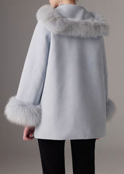 Blue Fox Collar Fine Patchwork Cotton Filled Coat Batwing Sleeve