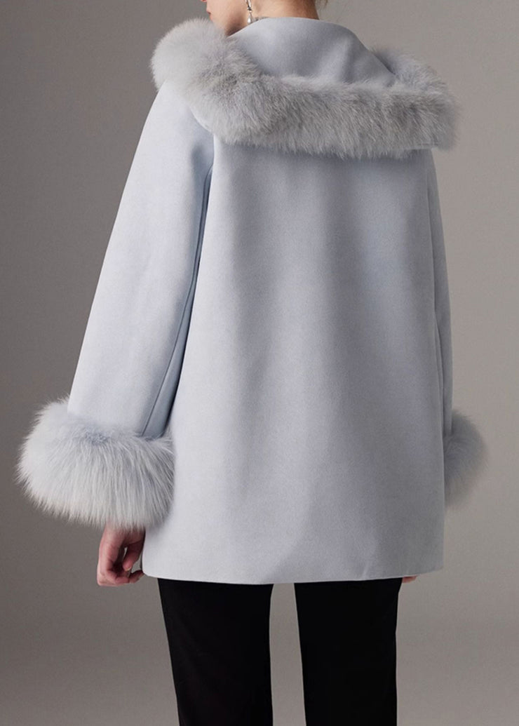 Blue Fox Collar Fine Patchwork Cotton Filled Coat Batwing Sleeve