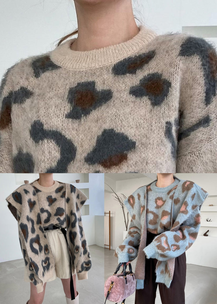 Blue Jacquard Cozy Knit Two Pieces Set O Neck Winter