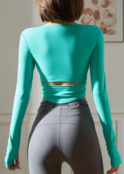 Blue O-Neck Solid Yoga Top Long Sleeve